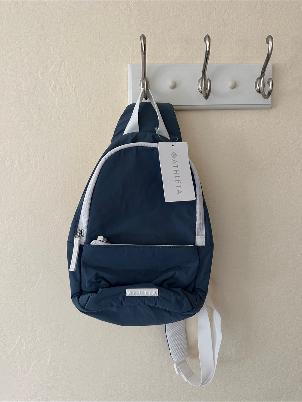 Athleta Navy and White Sling Backpack